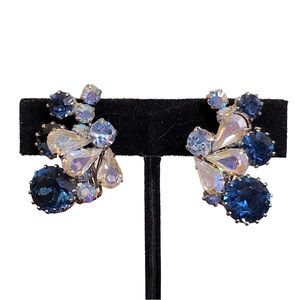 Gorgeous Vintage blue Rhinestone Clip Clipon Earrings